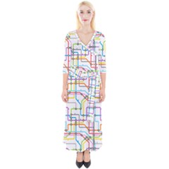 Tube Map Seamless Pattern Quarter Sleeve Wrap Maxi Dress