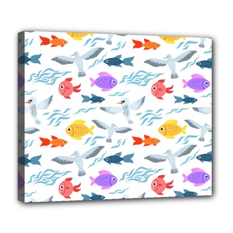 Animal Fish Bird Animals Ocean Pattern Deluxe Canvas 24  X 20  (stretched)