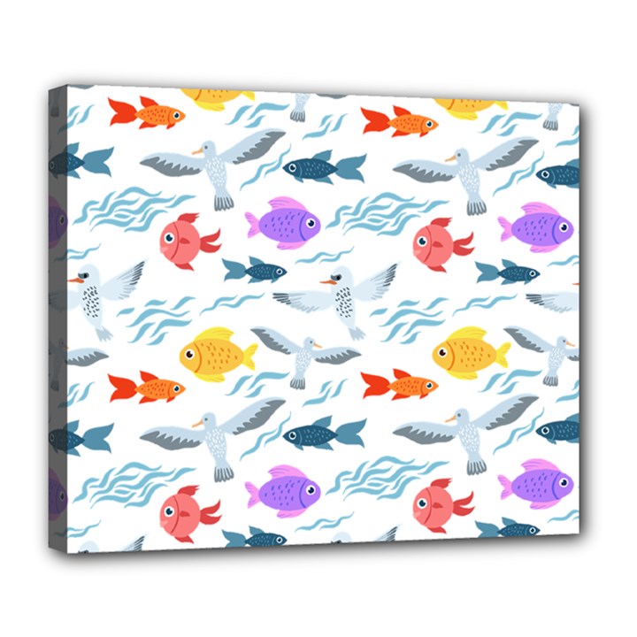 Animal Fish Bird Animals Ocean Pattern Deluxe Canvas 24  x 20  (Stretched)