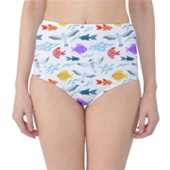 Animal Fish Bird Animals Ocean Pattern Classic High-waist Bikini Bottoms by Jancukart