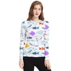 Animal Fish Bird Animals Ocean Pattern Women s Long Sleeve Rash Guard by Jancukart