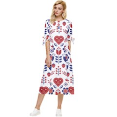 Scandinavian Folk Seamless Pattern Bow Sleeve Chiffon Midi Dress by Jancukart