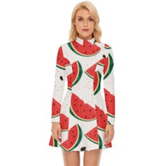 Watermelon Seamless Pattern Long Sleeve Velour Longline Dress by Jancukart