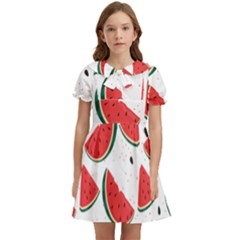 Watermelon Seamless Pattern Kids  Bow Tie Puff Sleeve Dress by Jancukart