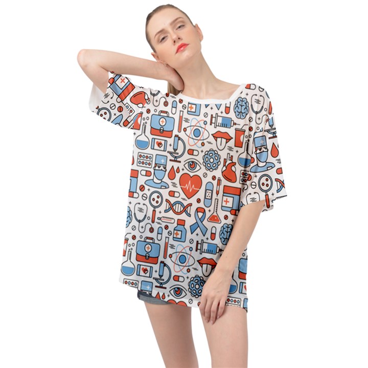 Medical Icons Square Seamless Pattern Oversized Chiffon Top