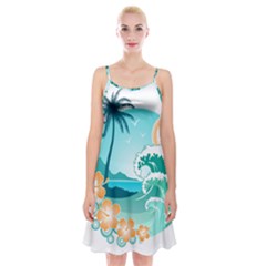 Paradise Heaven Holiday Beach Orange Ocean Spaghetti Strap Velvet Dress