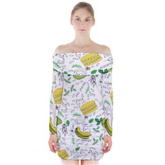 Hamburger With Fruits Seamless Pattern Long Sleeve Off Shoulder Dress by Jancukart