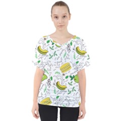 Hamburger With Fruits Seamless Pattern V-neck Dolman Drape Top by Jancukart