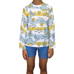 Cartoon Whale Seamless Background Kids  Long Sleeve Swimwear by Jancukart