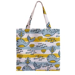 Cartoon Whale Seamless Background Zipper Grocery Tote Bag by Jancukart