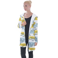 Cartoon Whale Seamless Background Longline Hooded Cardigan