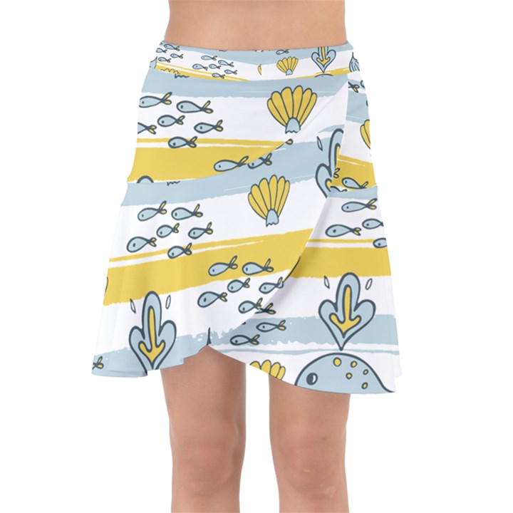 Cartoon Whale Seamless Background Wrap Front Skirt