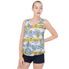 Cartoon Whale Seamless Background Bubble Hem Chiffon Tank Top