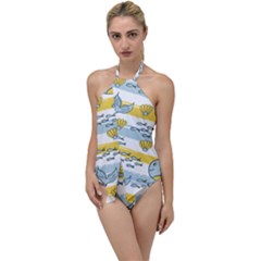 Cartoon Whale Seamless Background Go With The Flow One Piece Swimsuit