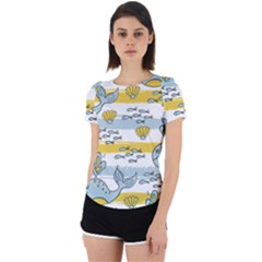 Cartoon Whale Seamless Background Back Cut Out Sport Tee by Jancukart