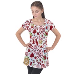 Pizza Seamless Pattern Background Puff Sleeve Tunic Top by Jancukart