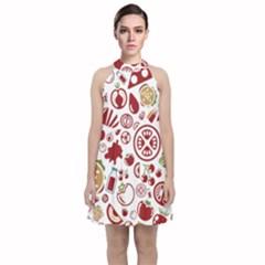 Pizza Seamless Pattern Background Velvet Halter Neckline Dress 