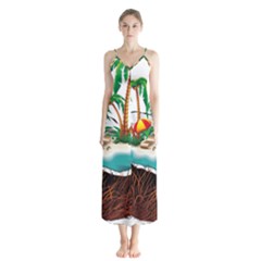 Coconut And Holiday Beach Food Button Up Chiffon Maxi Dress