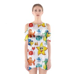 Fish Ocean Water Sea Life Seamless Background Shoulder Cutout One Piece Dress by Jancukart