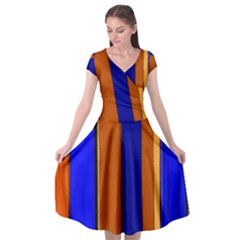 Abstract Blue And Orange 930 Cap Sleeve Wrap Front Dress