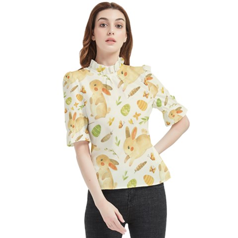 Cute Rabbits - Easter Spirit  Frill Neck Blouse by ConteMonfrey