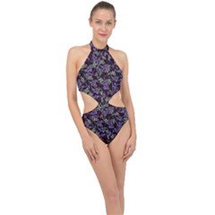 Abstract Collage Random Pattern Halter Side Cut Swimsuit by dflcprintsclothing