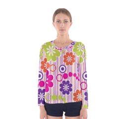 Multicolored Floral Wallpaper Pattern Background Texture Surface Women s Long Sleeve Tee