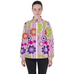 Multicolored Floral Wallpaper Pattern Background Texture Surface Women s High Neck Windbreaker by danenraven