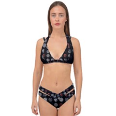 Black And Multicolored Polka Dot Wallpaper Artwork Digital Art Double Strap Halter Bikini Set by danenraven