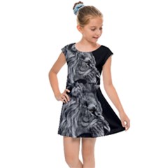 Roar Angry Male Lion Black Kids  Cap Sleeve Dress by danenraven