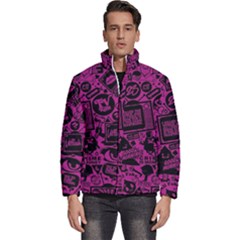 Pink And Black Logo Illustration Men s Puffer Bubble Jacket Coat