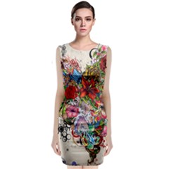 Multicolored Floral Digital Wallpaper Abstract Flowers Heart Free Download Classic Sleeveless Midi Dress by danenraven