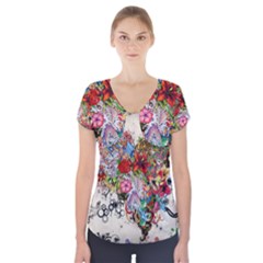 Multicolored Floral Digital Wallpaper Abstract Flowers Heart Free Download Short Sleeve Front Detail Top by danenraven