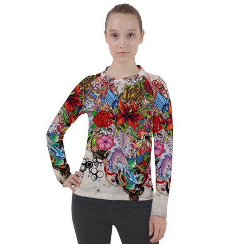 Multicolored Floral Digital Wallpaper Abstract Flowers Heart Free Download Women s Pique Long Sleeve Tee by danenraven