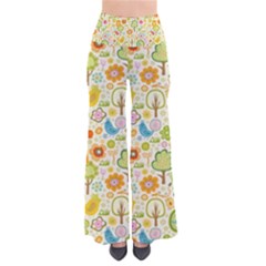 Nature Doodle Art Trees Birds Owl Children Pattern Multi Colored So Vintage Palazzo Pants