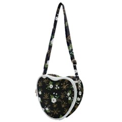 Black And White Floral Textile Digital Art Abstract Pattern Heart Shoulder Bag