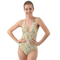 Christmas Textur 05 Halter Cut-out One Piece Swimsuit by artworkshop