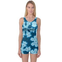 Snowflakes And Star Patterns Blue Frost One Piece Boyleg Swimsuit by artworkshop