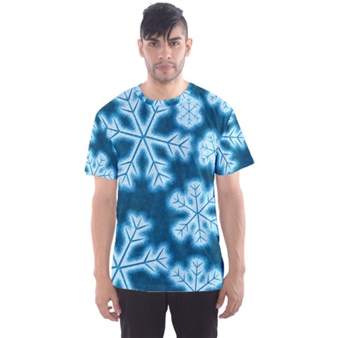 Snowflakes And Star Patterns Blue Frost Men s Sport Mesh Tee by artworkshop