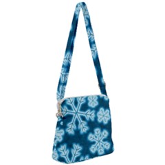 Snowflakes And Star Patterns Blue Frost Zipper Messenger Bag by artworkshop