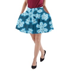 Snowflakes And Star Patterns Blue Frost A-line Pocket Skirt by artworkshop