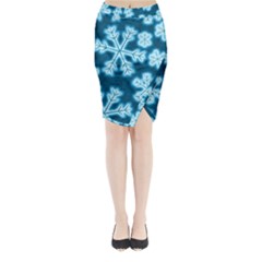 Snowflakes And Star Patterns Blue Frost Midi Wrap Pencil Skirt by artworkshop