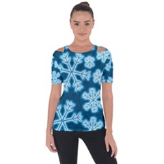 Snowflakes And Star Patterns Blue Frost Shoulder Cut Out Short Sleeve Top by artworkshop