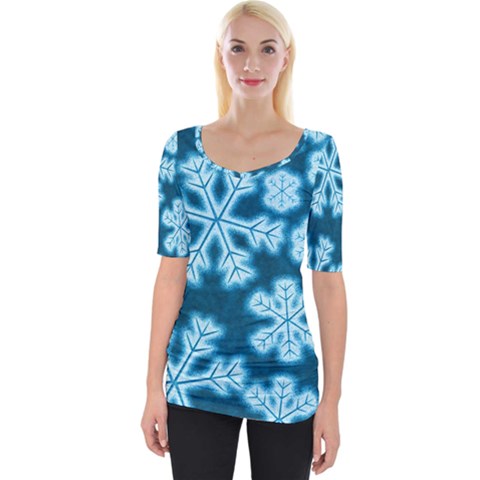 Snowflakes And Star Patterns Blue Frost Wide Neckline Tee by artworkshop