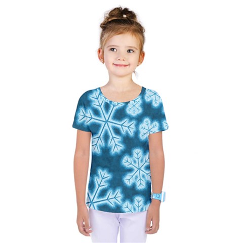 Snowflakes And Star Patterns Blue Frost Kids  One Piece Tee by artworkshop