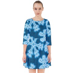 Snowflakes And Star Patterns Blue Frost Smock Dress by artworkshop