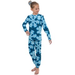 Snowflakes And Star Patterns Blue Frost Kids  Long Sleeve Set  by artworkshop