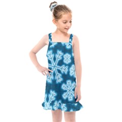 Snowflakes And Star Patterns Blue Frost Kids  Overall Dress by artworkshop