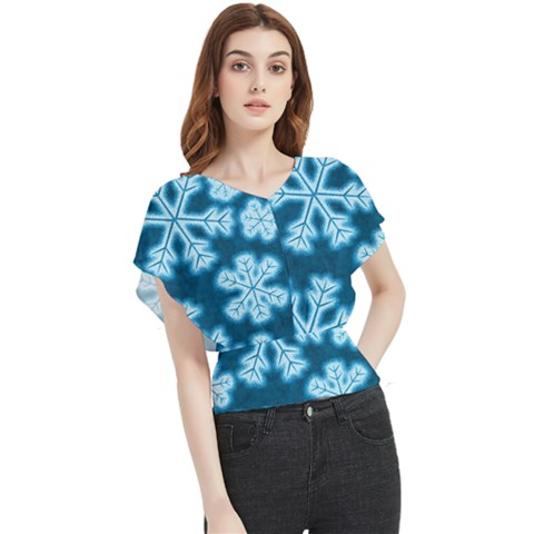 Snowflakes And Star Patterns Blue Frost Butterfly Chiffon Blouse by artworkshop