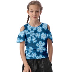 Snowflakes And Star Patterns Blue Frost Kids  Butterfly Cutout Tee by artworkshop